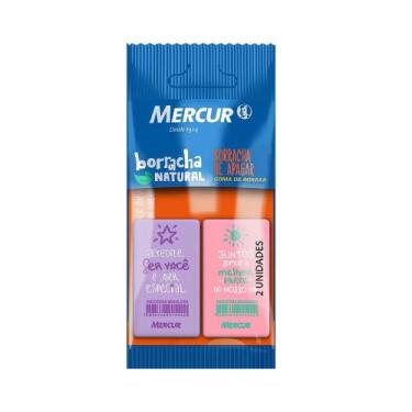 Imagem de Borracha Mercur Retangular Estampada com Frases Rosa e Lilás 2 Unidade