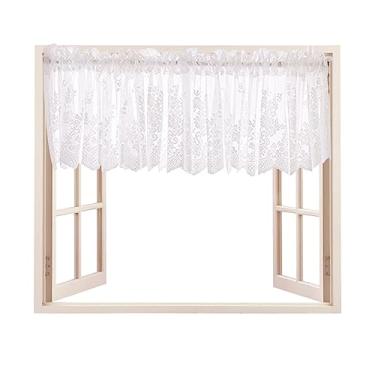 Imagem de Cortina de janela de renda curta branca de 130 x 41 cm, saia com bolso para varão
