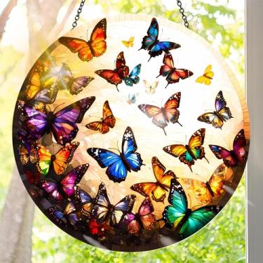 Imagem de Acrílico colorido Suncatcher, pingente de janela pendurado, estilo vitral de borboleta, ideia de presente e ornamento de jardim para uso interno e externo, decoração de arte de parede de sala de estar