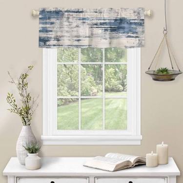 Imagem de Cortina de cozinha com textura de mármore para janela, azul, cinza, bolso para varão, sanefa, cozinha, tratamento de janela para quarto, sala de estar, 137 x 45 cm