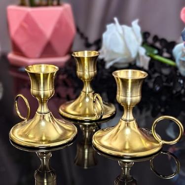 Imagem de Castiçal cônico para castiçal castiçal de latão dourado vintage castiçal para lareira festa jantar casa (andles não incluídos)