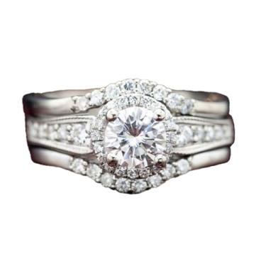 Imagem de Anéis de noivado de zircônia cúbica branca banhada a ouro branco, alianças de compromisso, festas noturnas, presentes de dia dos namorados, alianças de eternidade para mulheres, 8, Cobre, Sem pedra