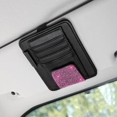 Imagem de Clipe de armazenamento de carro embutido de diamante, multifuncional, suporte de óculos de sol feminino, clipe de armazenamento criativo para viseira de sol para carro