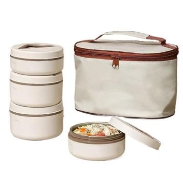 Imagem de Marmita Térmica em Aço Inox 304-420ml/550ml, Vedação Antivazamento, Própria para Microondas(Kit4 lancheira c/Bolsa térmica)