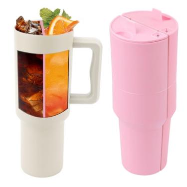 Imagem de Seção interna para copo Stanley, separador de bebidas 2 em 1, forro de silicone reutilizável 1,134 g, acessórios para garrafa de água, bandeja divisória dupla para bebidas quentes e frias (rosa)