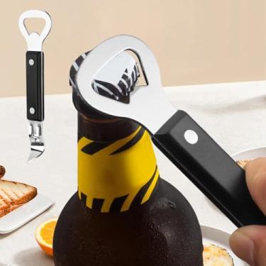 Imagem de Abridor de latas de cabeça dupla com função de abridor de garrafas, ferramenta de cozinha multifuncional de aço inoxidável para fácil abertura da tampa e acesso a bebidas