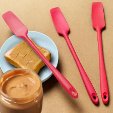 Imagem de Espátulas de frasco de silicone, espátulas de frasco de cabo longo, espátula pequena resistente ao calor de 160 ºC, design sem costura, núcleo de aço inoxidável, colher sem BPA, pacote com 3, vermelha