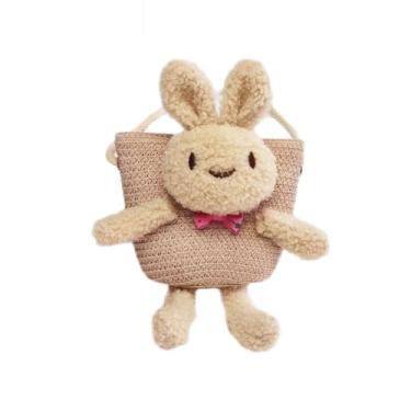 Imagem de Bolsa mensageiro infantil adereços fotos verão praia zíper cesta de armazenamento bonito feito à mão mini bolsa de palha (rosa)