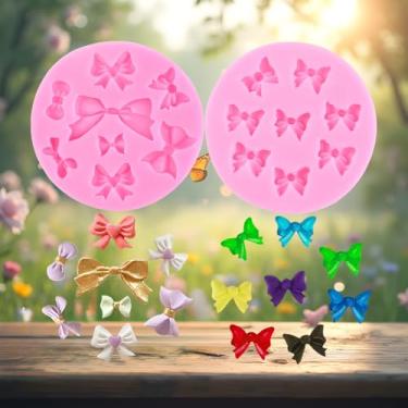 Imagem de Bow Fondant Molde de silicone laço doce chocolate molde para decoração de bolos cupcake topo argila polímero conjunto de 2