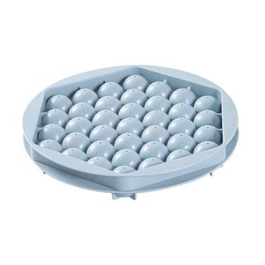 Imagem de Bandeja redonda para cubos de gelo, 37 grades para freezer, molde pequeno para fazer bolas de gelo com tampa, molde redondo de bola de gelo circular de liberação fácil para suco, café, coquetel (azul)