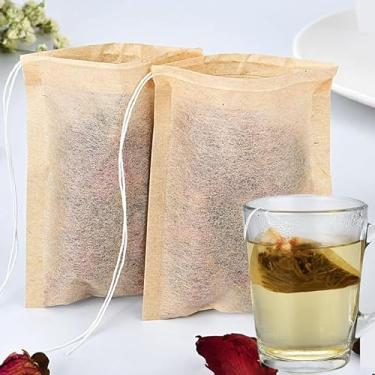 Imagem de 100 sacos de filtro de chá descartáveis com cordão, tecido não tecido, sacos de filtro de chá para café, especiarias, utensílios de cozinha de vários tamanhos, G (8 x 10 cm)