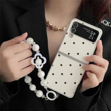 Imagem de Capa fofa com padrão de ponto ondulado com pulseira para Samsung Galaxy Z Flip 5 4 3 5G Capa de couro fosco para Z Flip3 Flip4 Flip5, AZ108,2, para Z Flip 3