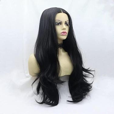 Imagem de melody wig Peruca preta natural 1b #Preto natural ondulado sintético 1 * 12 peruca frontal de fibra resistente ao calor peruca macia sem cola