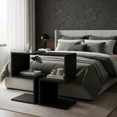 Imagem de Mesa de Cabeceira S e Z PRETO MDF Nicho Quarto Sala - Bali Modulares