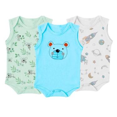 Imagem de Kit 3 Peças Body Bebê Regata Estampado Algodão Enxoval Verão - Koala B