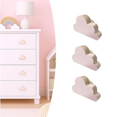 Imagem de 3 Puxadores Nuvem Rosa Infantil Porta Cômoda Gaveta Móveis Quarto