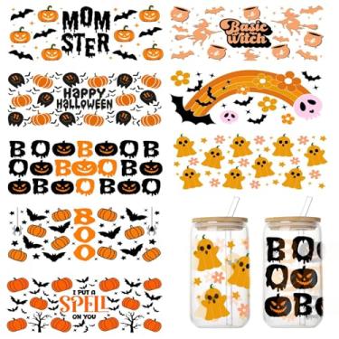 Imagem de 10 folhas para copos DTF UV de Halloween, adesivos de transferência de personagens de filmes assustadores para copos de vidro de 473 ml, decalque UV DTF com padrão de jornal de terror, decalque UV DTF