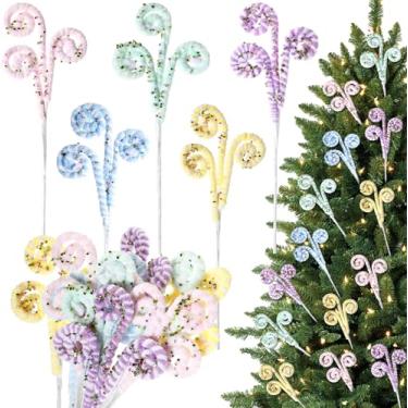 Imagem de Maysing 10 palhetas de bengala doce em cor pastel para árvore de Natal de 35 cm, cana doce, decorações de Natal, palitos de galhos de pirulito encaracolados para decoração de casa