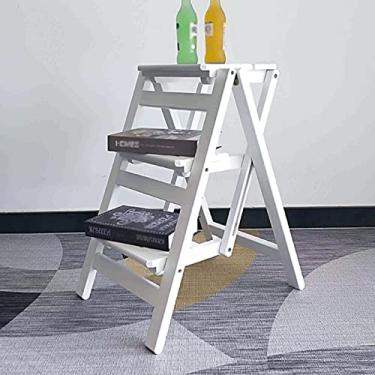 Imagem de Banqueta de madeira dobrável com 3 degraus, escada portátil, antiderrapante para cadeira, prateleira dobrável, bancos pequenos para pés, banco de sapatos/rack de flores