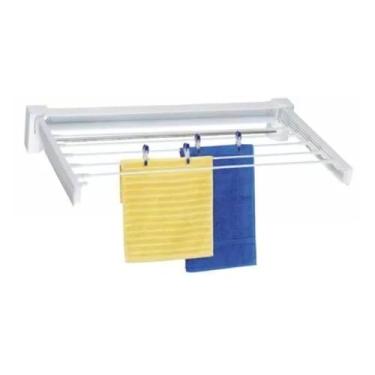 Imagem de Varal de Parede Retrátil Dobrável, Aço Inoxidável e ABS, 70cm, 5 Varetas, Branco, Suporta 5kg, para Lavanderia e Áreas Compactas