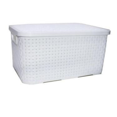 Imagem de Cesto Organizador M Ratan Telado Com Tampa Branco 137153 - Nitronplast