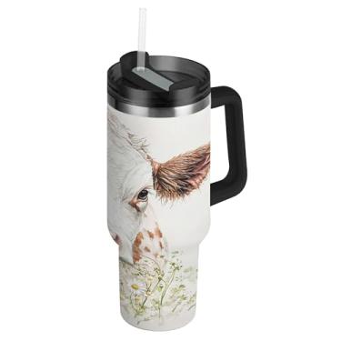Imagem de SEHANY Copo Highland Cow 1,134 g com tampa e canudo, aço inoxidável de vácuo duplo isolado garrafa de água esportiva suporte para copo de café de viagem à prova de vazamento para bebida gelada
