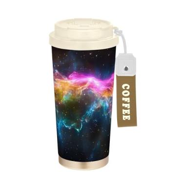 Imagem de SEHANY Caneca de viagem Galaxy Starry Sky de viagem de 500 ml Copos de café reutilizáveis revestidos de cerâmica com tampa à prova de vazamento, parede dupla, isolamento a vácuo, copo de café de aço