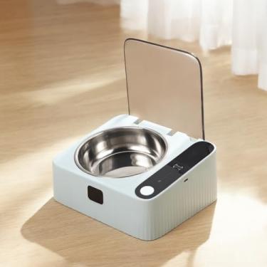 Imagem de Alimentador automático para gatos com tampa de sensor infravermelho, tigela flip-top à prova de poeira, tigela de aço inoxidável elevada, alimentada por bateria, evita a poluição alimentar