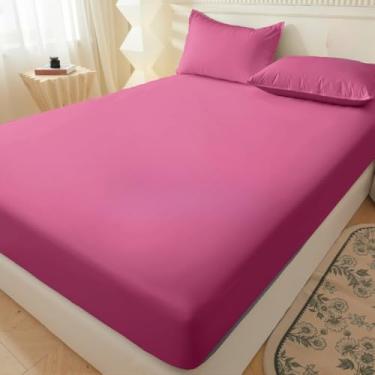 Imagem de Jogo de lençol com de 02 03 Preço Não Desbota Conjunto de Capa de Colchão Solteiro Casal Queen King(PINK,QUEEN)