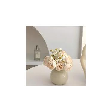 Imagem de 1 mini vaso de flores de cerâmica design redondo estético tamanho econômico detalhe decorativo para mesa, prateleira, quarto, escritório, branco