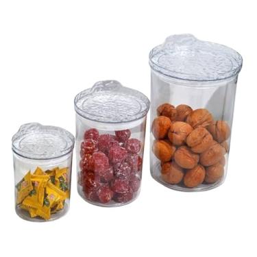 Imagem de Conjunto 3 Potes Herméticos Redondos de Plástico com Tampa, Transparente, 400ml/800ml/1800ml, Organizador para Alimentos