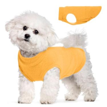 Imagem de Colete de lã para cães - amarelo, P - moletom quente e elástico | Suéter leve sem mangas, design pulôver para cães pequenos, roupas de chihuahua, papillon, pomerânia