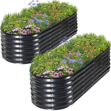 Imagem de 1MORE Cama de jardim elevada galvanizada - caixas de jardim ao ar livre, canteiros elevados para jardinagem, kit de cama de jardim de metal de 1,8 x 0,6 x 0,4 m para flores de vegetais, canteiros