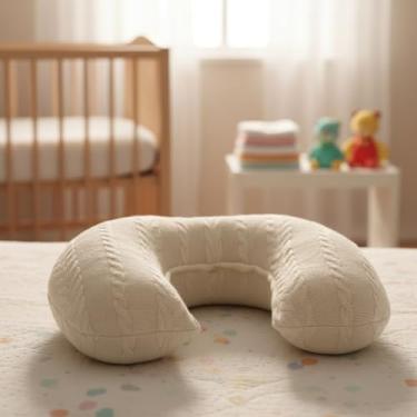 Imagem de Almofada de Amamentação em Tricot com Zíper Formato em U 37x45x13cm Enchimento Siliconado Hipoalergênica Areia