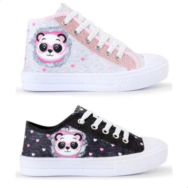Imagem de Kit 2 Tênis Feminino Infantil Panda Botinha E Cano Curto - Lukys, Cinz