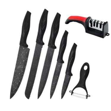 Imagem de Conjunto de facas para churrasco em aço inoxidável antiaderente profissional (Faca fosca+Afiador de Faca)