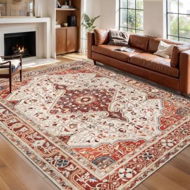 Imagem de SERISSA Tapetes de área de 12 x 18 cm para sala de estar, tapetes vintage antiderrapantes laváveis para quarto, tapete grande oriental de pilha baixa macio para sala de jantar, escritório em casa