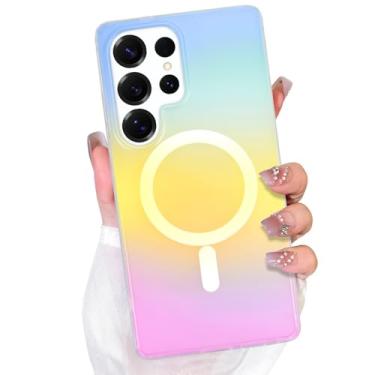 Imagem de Bonoma Capa magnética para Samsung Galaxy S25 Ultra [compatível com Magsafe] Linda moda gradiente fluorescente estética feminina design com arco-íris iridescente, capa de telefone fosca translúcida