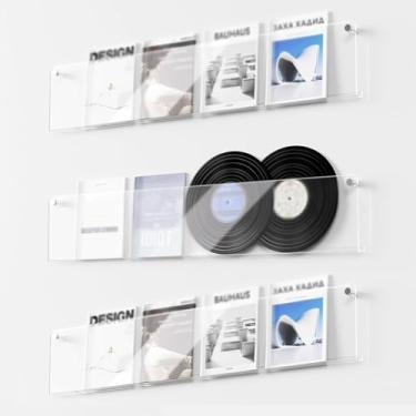 Imagem de Porta-revistas de parede de acrílico transparente - Suporte suspenso de 3 camadas para folhetos, discos e revistas - perfeito para escritórios, salas de estar e salas de reunião (120 cm)