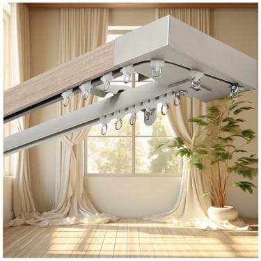 Imagem de Varão de cortina de trilho duplo – Conjunto de suporte de parede de alumínio de 45 m para cortinas deslizantes, divisórias de quarto e cortinas de trailer – Solução durável de tratamento de janela