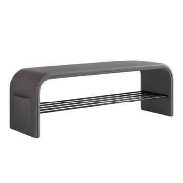 Imagem de Banco de sapatos com armazenamento, banco de entrada estofado de couro, banco de sapateira de madeira maciça, banco de canto para quarto, armário organizador de sapatos para sala de estar, corredor