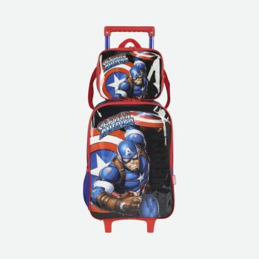 Imagem de Kit Mochila De Rodinhas E Lancheira Personagens Vingadores Luxcel Azul