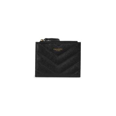 Imagem de Carteira de Couro Feminina com Zíper Pequena Zig Zag Preta - Bagaggio,