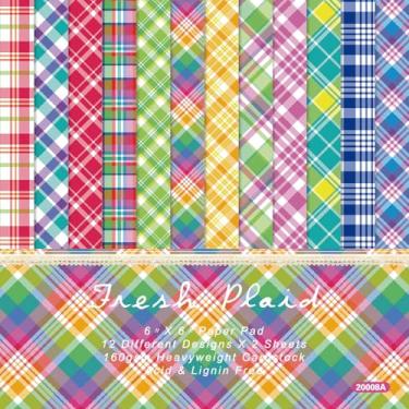 Imagem de 24 folhas de 15 x 15 cm, papel quadriculado, padrão colorido, cartolina unilateral para fazer cartões de papel decorativo (brilhante)