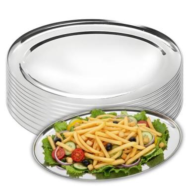 Imagem de Kit 10 Travessas Oval Rasa Aço Inox 26cm Para Servir Alimentos Porções