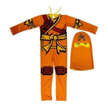 Imagem de Fantasia Ninjago Infantil Lego Amarelo Longo com Gorro, M 5 - 8