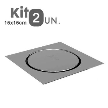 Imagem de Kit 2 Ralos Click Inteligente Aço Inox 15x15 Pop Up Banheiro Lavabo Casa