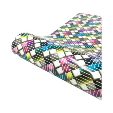 Imagem de Vinil Termocolante TPU/PU Com Listras Neon E Estrelas Em Cores Sortida