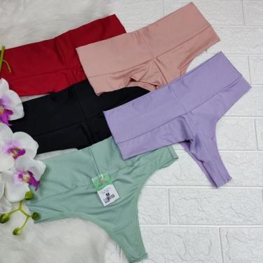 Imagem de Calcinha fio dupla cós alto aperta barriga  5 unidades (kit 5 bruna), 