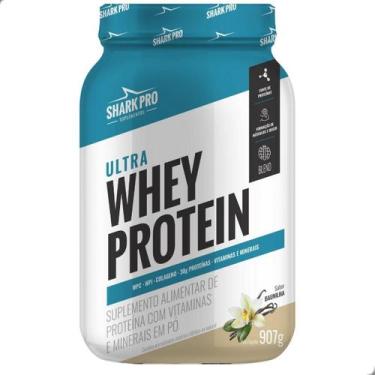 Imagem de Ultra Whey Protein Albumina Colageno Pote 900g Shark Pro, Baunilha